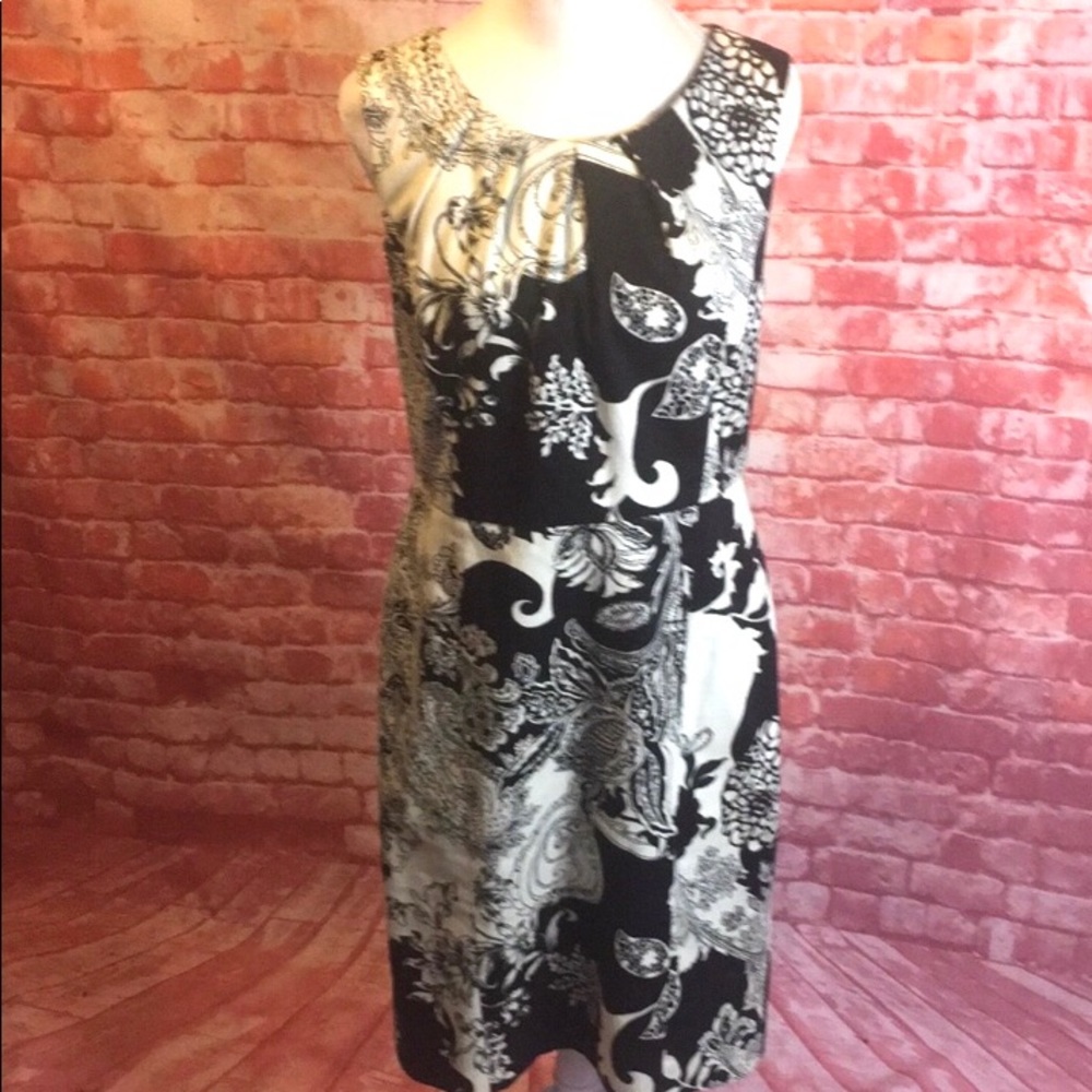 Talbots Black and White Sleeveless Floral Sheath Dress